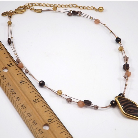 Chico's Animal Print Pendant Beaded‎ Wire Necklace - Picture 2 of 6